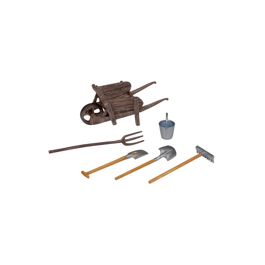 Kit Brouette, pelle, seau, fourche, bêche, râteau