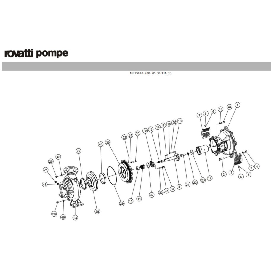 Vue éclatée pompe MN15E40-200-2P-50-TM-SS Rovatti