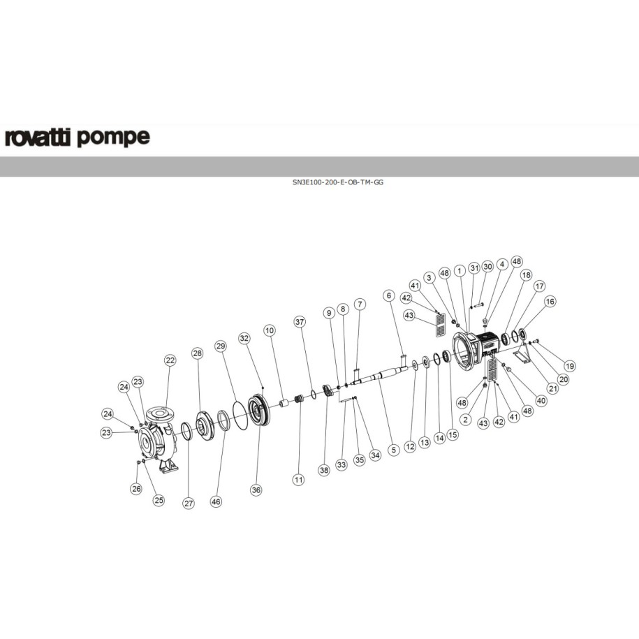 Vue éclatée pompe SN3E100-200-E-OB-TM-GG Rovatti